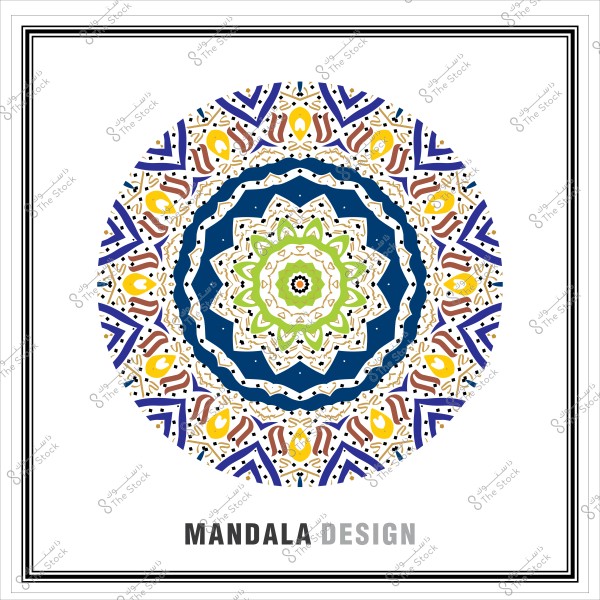 تصميم ماندالا ملون بأشكال هندسية وزخرفية متنوعة.