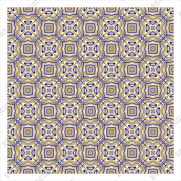 نمط متكرر بأشكال هندسية متموجة بألوان زرقاء وبرتقالية وبيضاء.