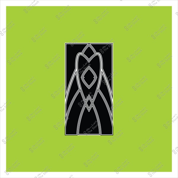 تصميم تجريدي لشكل هندسي باللونين الأبيض والأسود على خلفية خضراء.