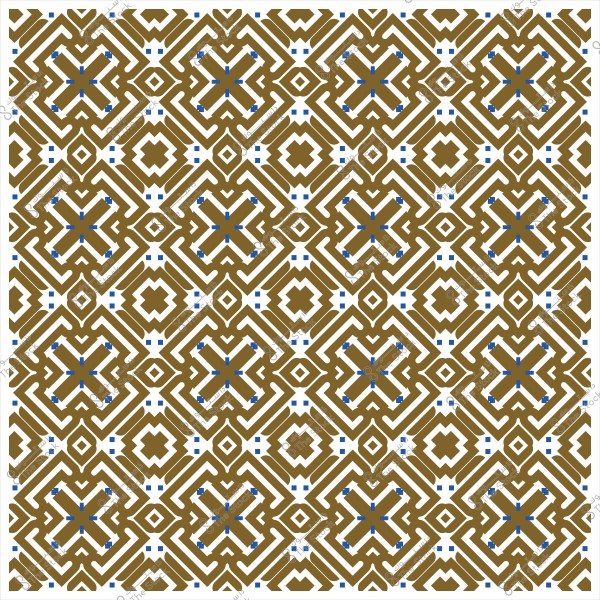 نمط هندسي بألوان بنية وزرقاء على خلفية بيضاء, مستوحى من الفن الإسلامي.