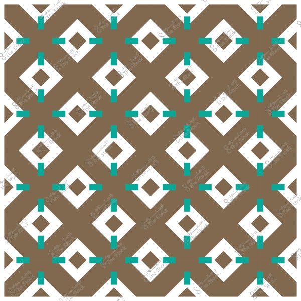 نمط هندسي بأشكال معينية متكررة باللونين البني والأبيض مع تفاصيل باللون الأزرق الفيروزي.