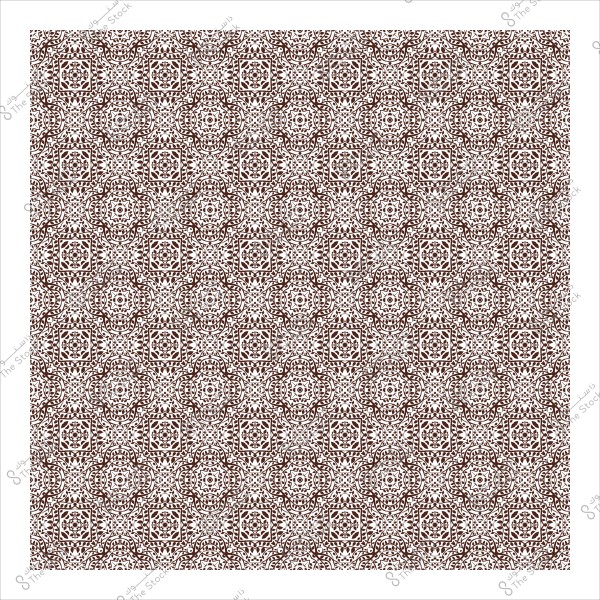 نمط مزخرف متماثل بالأبيض والبني مكوّن من أشكال هندسية متكررة.