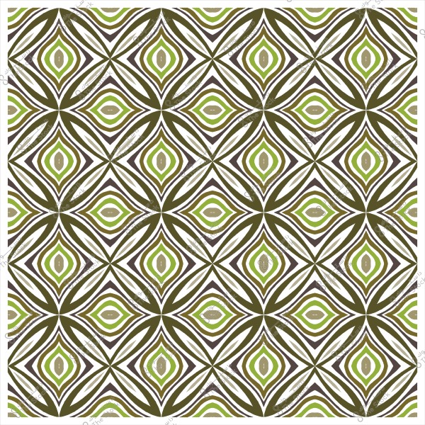 تصميم زخرفي بأنماط هندسية خضراء وبنية على خلفية بيضاء.