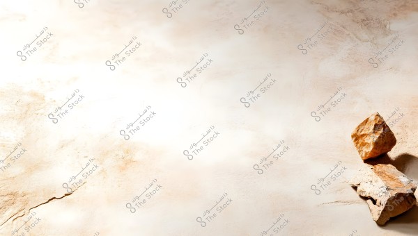 An image showing a beige light-brown surface with a group of natural reddish-brown stones positioned at the bottom-right. The surface has some scratches and natural markings.