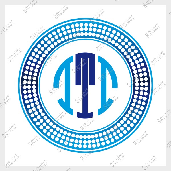 شعار يحتوي على حروف متداخلة ومحاطة بدائرة دائرية مزخرفة نقاط زرقاء.