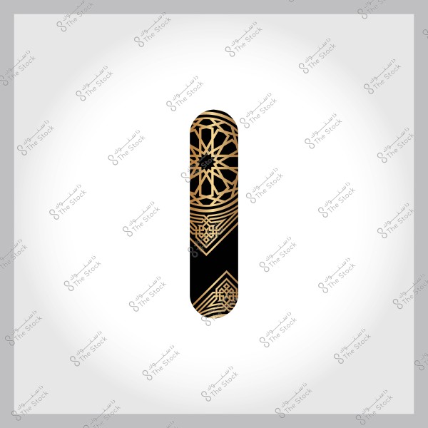 Artistic design in the form of a long rectangle with golden geometric patterns on a white background.