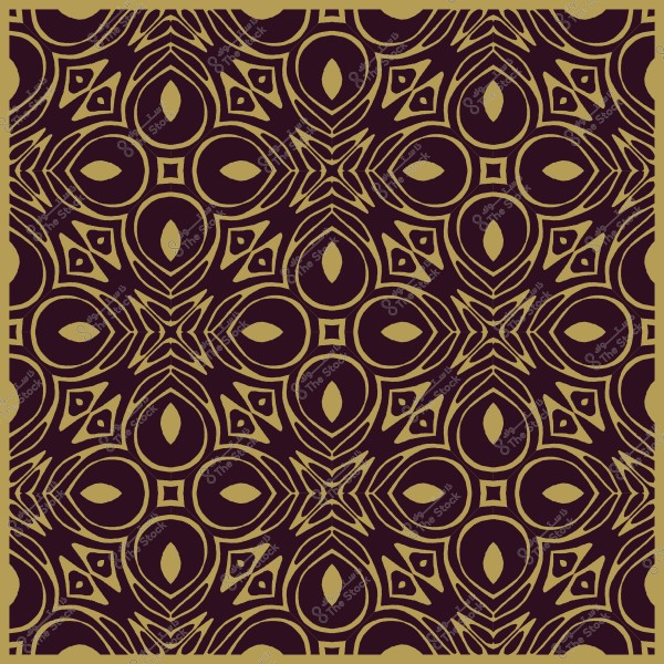 نمط زخرفي إسلامي ذهبي على خلفية بنية داكنة يظهر تصميمات هندسية متكررة.