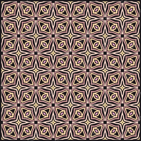 Repetitive geometric pattern with beige and black symmetrical designs.
