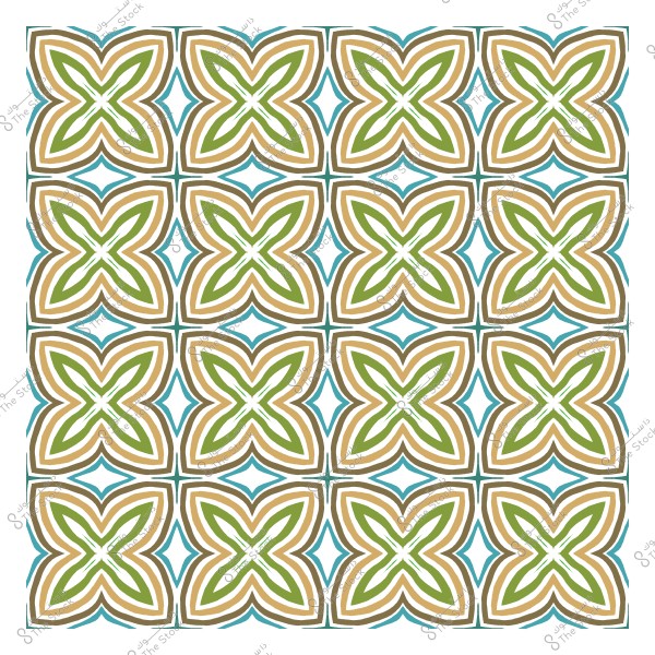 نمط زخرفي بألوان خضراء وزرقاء وبنية يُشكل تصميمًا متكررًا.