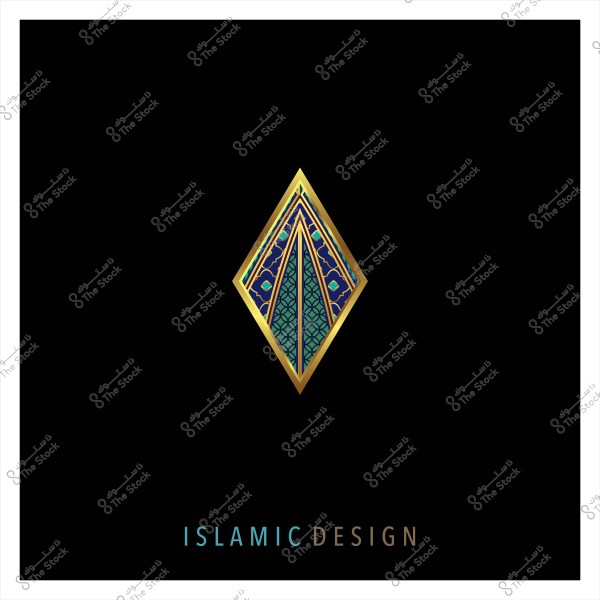 تصميم إسلامي هندسي ذهبي وزبرجد على خلفية سوداء.