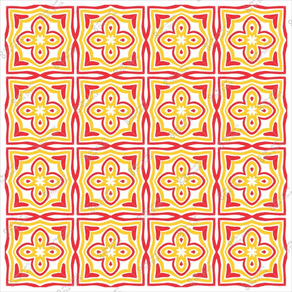 نمط زخرفي مكون من بلاط بألوان حمراء وصفراء مع أشكال هندسية متكررة.