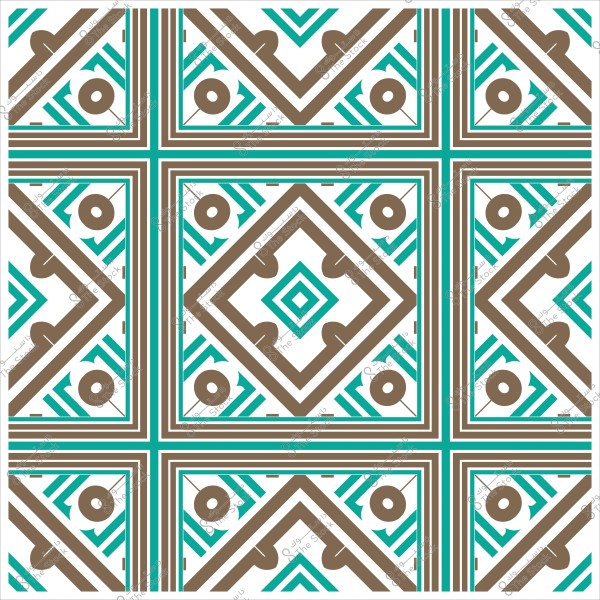 تصميم نمط هندسي ملون بأشكال مربعة وخطوط متقاطعة باللونين البني والأزرق.