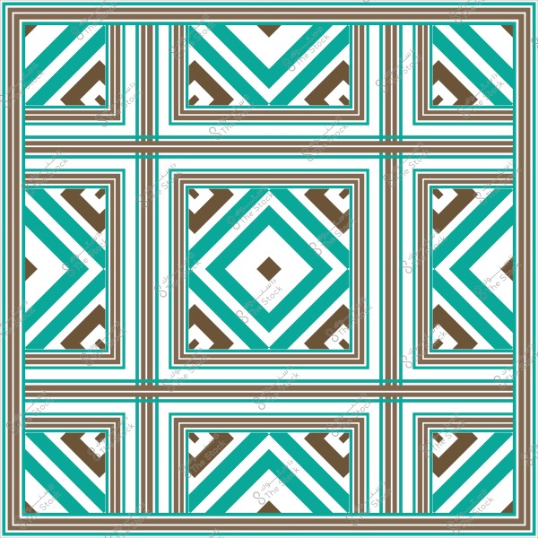 نمط هندسي متماثل بألوان فيروزي وبني مع مربعات وخطوط متداخلة.