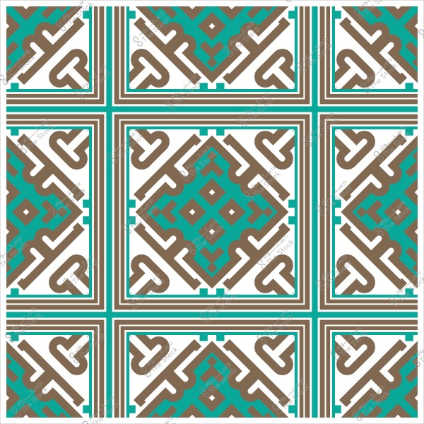 نمط هندسي بزخارف إسلامية بألوان بني وأزرق على خلفية بيضاء.