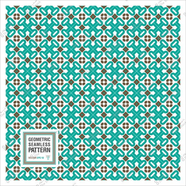 Geometric seamless pattern with blue and brown shapes.