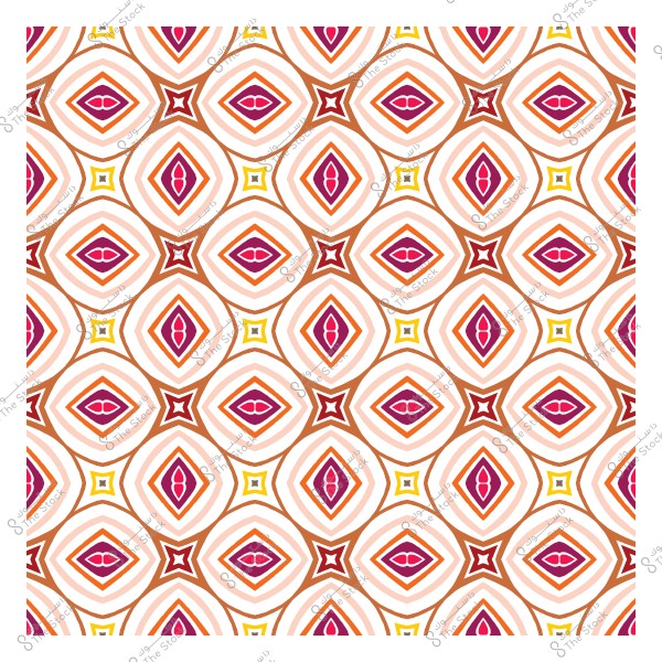 نمط هندسي بألوان برتقالية, حمراء, وصفراء تتكون من أشكال ماسية ومتكررة.