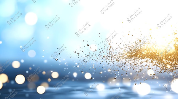 Abstract image with a blue background and circular glowing spots of different colors scattered throughout, creating a sense of celebration or magical lights. The picture includes color gradients from blue to white with a golden sparkle.