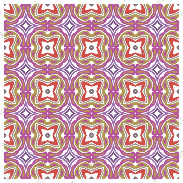 نمط زخرفي مكون من أشكال متكررة بألوان الأحمر والأبيض والبنفسجي والأخضر الزيتي.