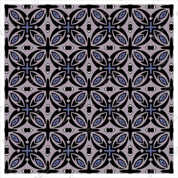 Repeated decorative pattern in black, blue, and white on a gray background.