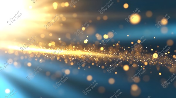 An image depicting golden sparkling lights and rays dispersed in a dark blue space. The small glittering dots create a shimmering effect that draws the eye, with a bright light illuminating the top left corner of the image.