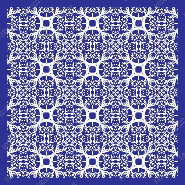 نمط هندسي إسلامي تقليدي بالأزرق والأبيض مع أنماط نباتية.