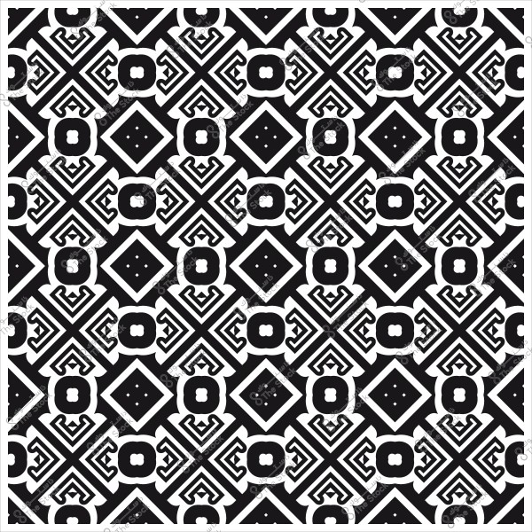 نمط هندسي أبيض وأسود بتصميم متماثل وزخارف مربعية ومعينية.