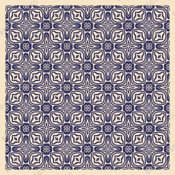 نمط هندسي يتكون من أشكال بأربعة جوانب وتفاصيل داخلية متكررة بلونين أبيض وكحلي.