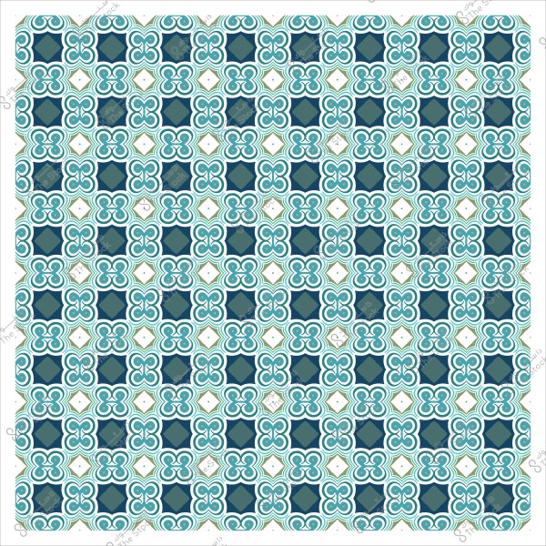 نمط زخرفي بأشكال هندسية متكررة بألوان الأزرق والأخضر والأبيض.