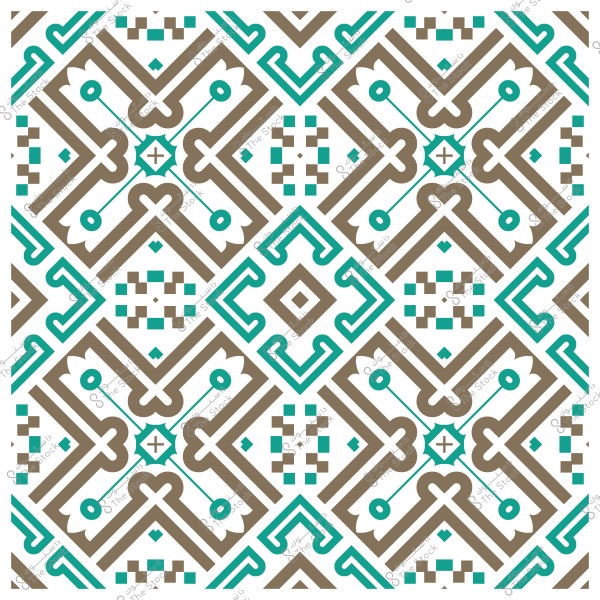 تصميم هندسي متكرر بألوان بنية وزرقاء في نمط إسلامي تقليدي.