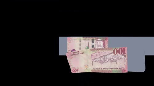 فيديو يوضح 100 ريال سعودي يظهر بشكلٍ مائل جزئياً وبألوانٍ متعددة, حيث يظهر وجه المال السعودي وعناصره الزخرفية.