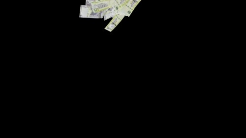 يظهر الفيديو أوراق نقدية سعودية تسقط ببطء على خلفية سوداء, مما يخلق تأثيراً درامياً للحركة المستمرة للأموال.